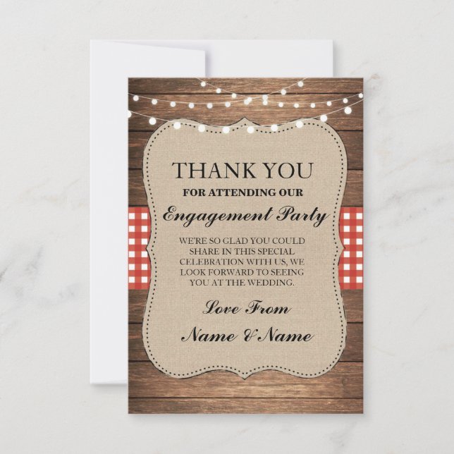 Cartões rústicos de madeira e burlap vermelho de a (Frente)