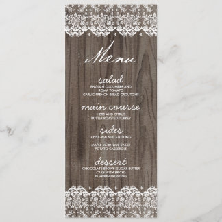Cartões rústicos do menu do casamento do laço e da