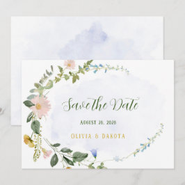 Cartões salve a data de flor selvagem azul empoeir