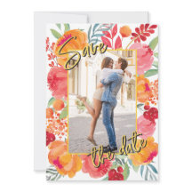 Cartões salve a data de Flores Ouro e Aquarela