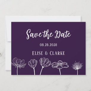 Cartões salve a data de flores silvestres brancas