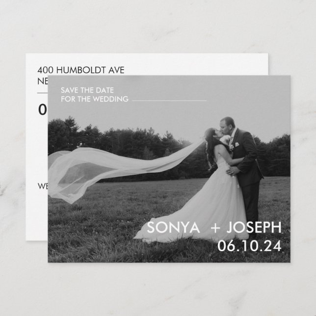 Cartões salve a data de Foto de Casamento Mínimo (Frente/Verso)