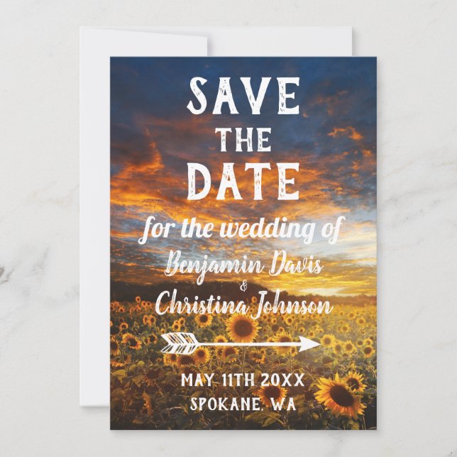 Cartões salve a data de girassol (Frente)