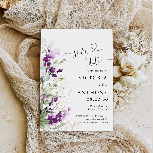 Cartões salve a data de Lavanda verde-roxo (Criador carregado)