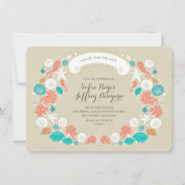 Cartões salve a data de praia em terra