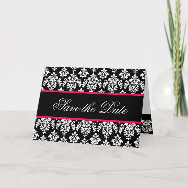 Cartões salve a data - Máscara rosa quente monogra (Frente)