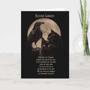 Cartões Samhain com bênção de Gatos Negros e Raven
