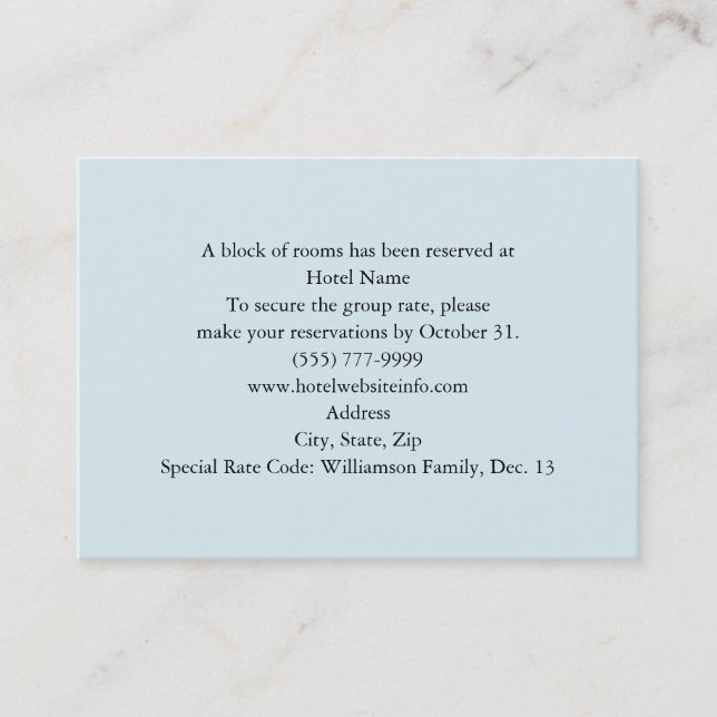 Cartões transversais florais azuis do hotel e do (Frente)