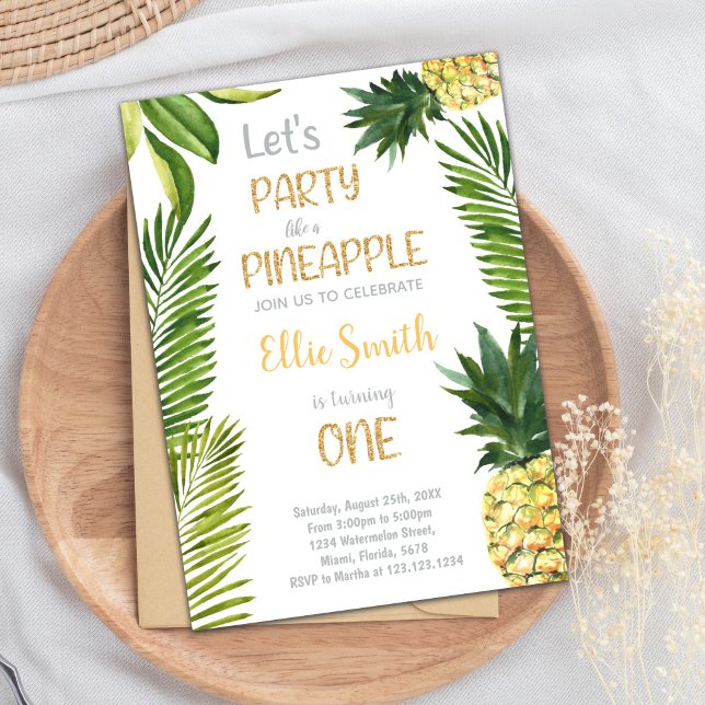Cartões tropicais de festas de verão "Sweet One" p (First Pineapple Birthday Invitations)