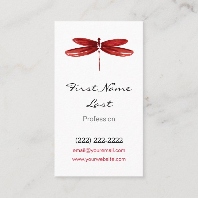 Cartões vermelhos da libélula do cartão de visita (Frente)