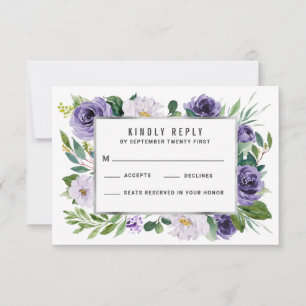 Cartões Wedding florais da aguarela de prata roxa