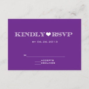 Cartões Wedding roxos do coração bonito RSVP