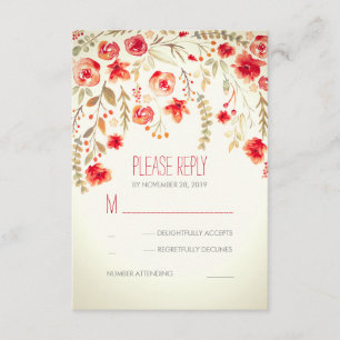 Cartões Wedding rústicos da aguarela floral RSVP