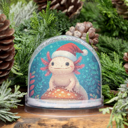 Cartoon Axolotl no Globo de Neve de Natal em Santa