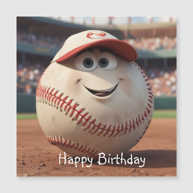 Cartoon Baseball Magnética Birthday Card (Frente)