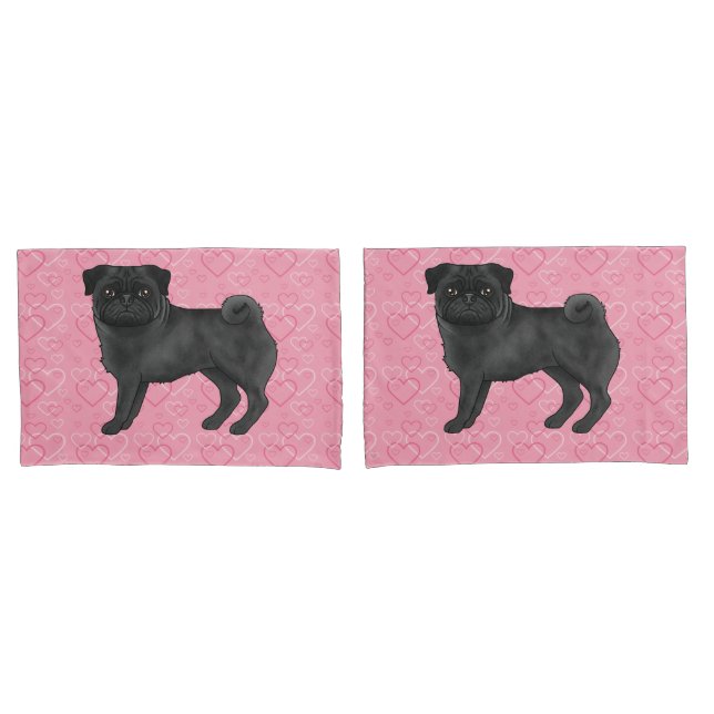 Cartoon Black Pug Dog Mops Pink Love Heart Pattern (Frente - conjunto)