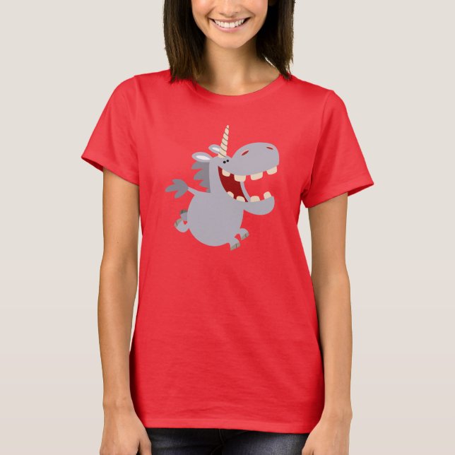 Cartoon Bonito de Dentes Unicórnio Mulher Camiseta (Frente)