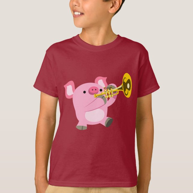 Cartoon Bonito Fazendo Camiseta De Trompete T-Shir (Frente)