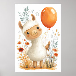 Cartoon Bonito Llama segurando Poster de Balão Lar