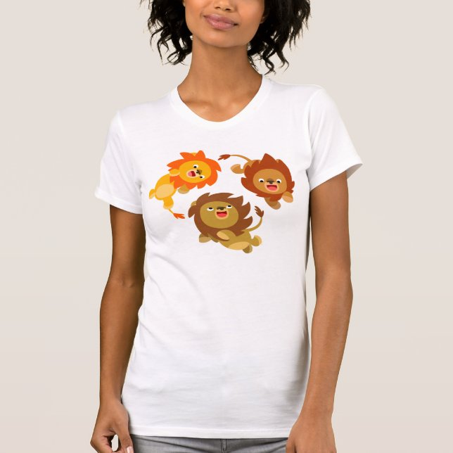 Cartoon Bonito Sem Peso Leões Camiseta Mulher (Frente)