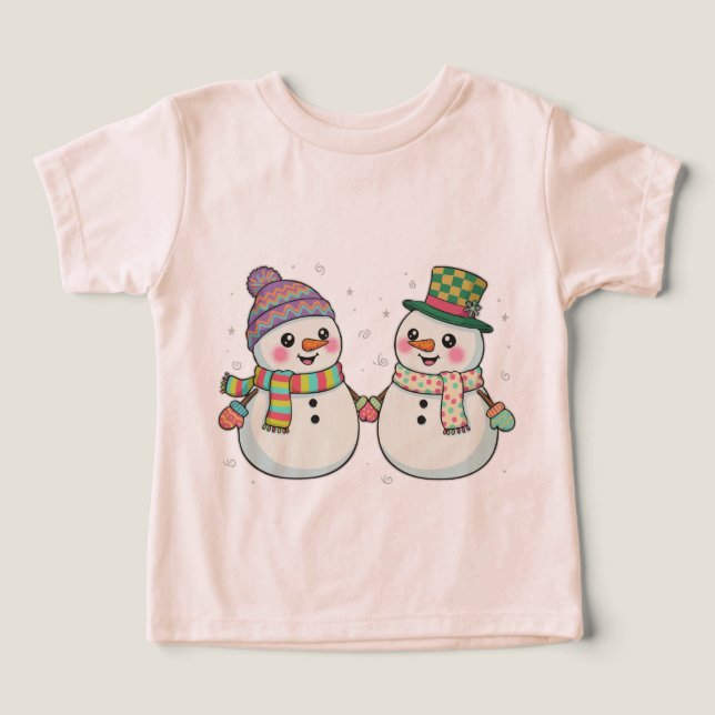 Cartoon Bonito Snowman Casal Segurando Mãos | Inve (Design frontal)