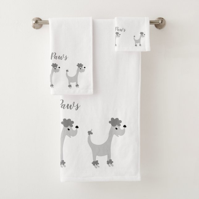 Cartoon cinza Poodle Posh Paws Bath Toalha (Insitu)