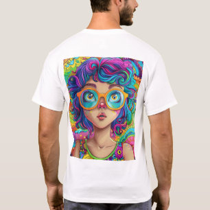 Cartoon Colorido Linda Menina Camiseta Bonita