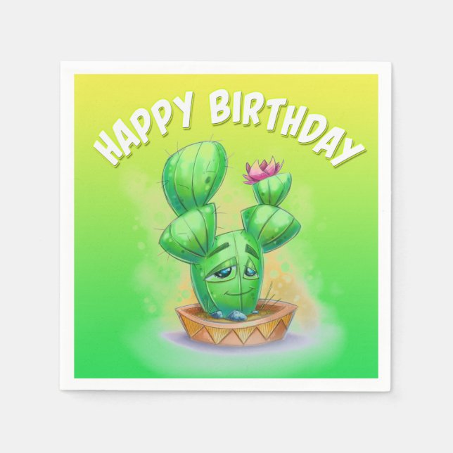 Cartoon de aniversário, guardanapos de cactus (Frente)