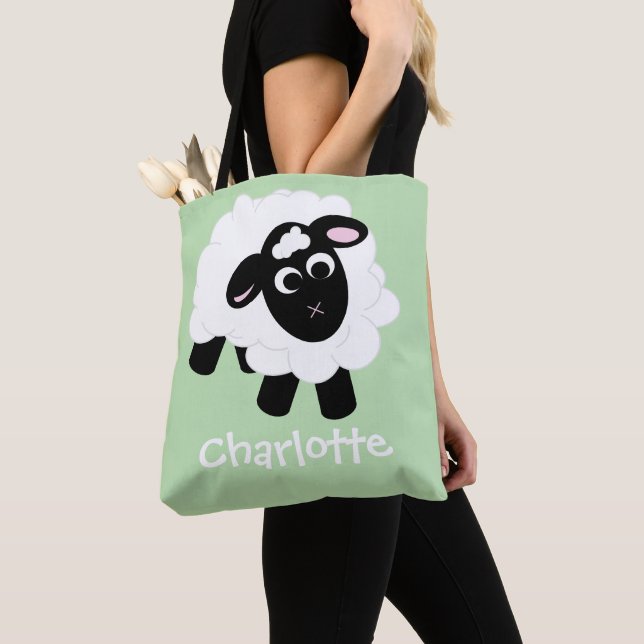 Cartoon de Bela Cartoon Nome Bag Verde Tote (Close Up)
