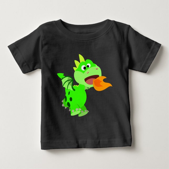 Cartoon de cuspir Fogo Bonito Dragão Bebê Camiseta (Frente)