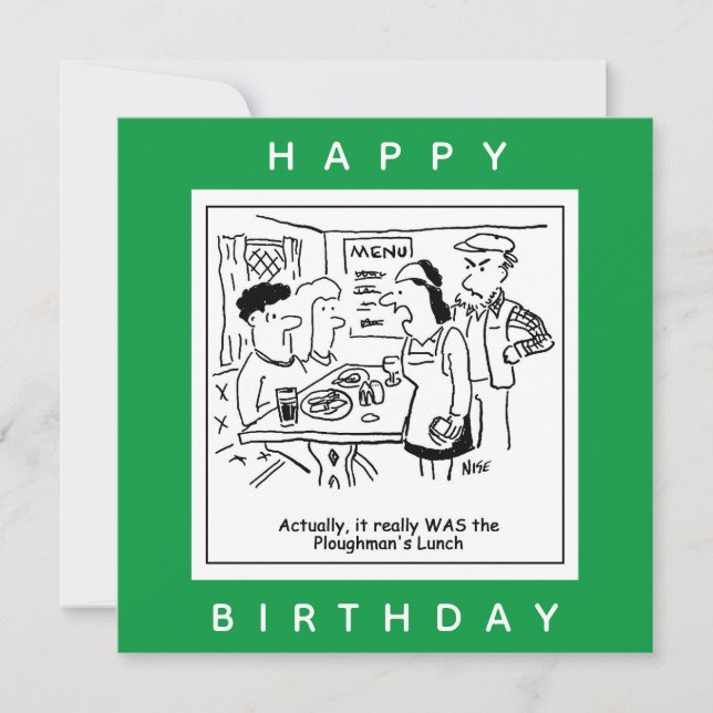 Cartoon de menu do Plowman's Lunch Pub (Frente)