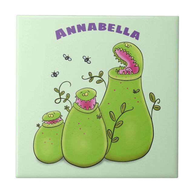 Cartoon de plantas carnívoras verdes e engraçadas (Frente)