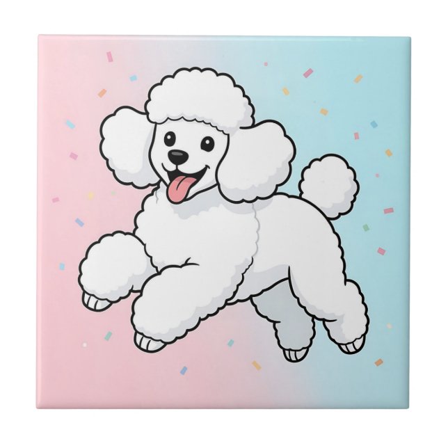 Cartoon de Poodle Branco Feliz (Frente)