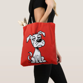 Cartoon Dog Tote Bag with Red Background