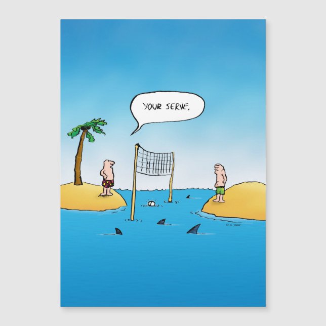 Cartoon Engraçado de Voleibol de Tubarão (Frente)