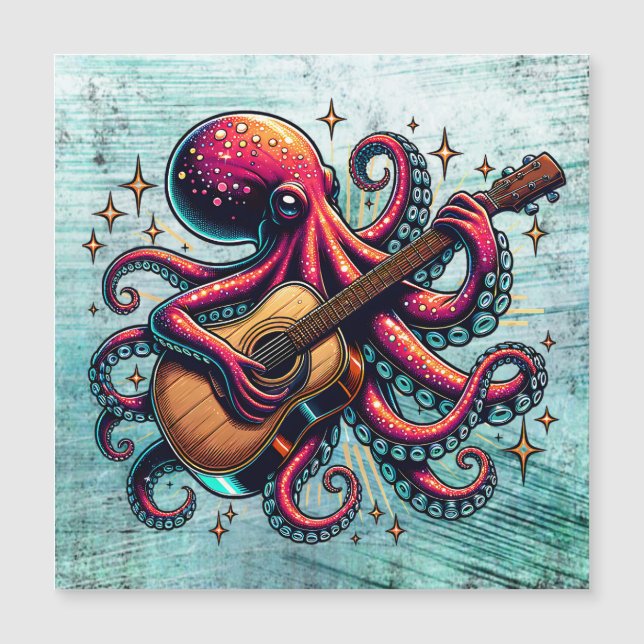 Cartoon Engraçado Octopus Tocando Violão (Frente)