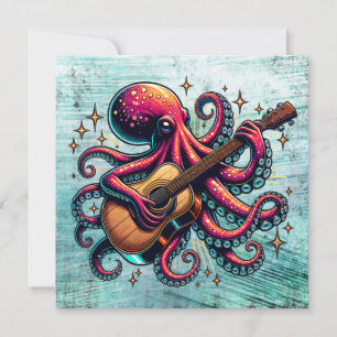 Cartoon Engraçado Octopus Tocando Violão