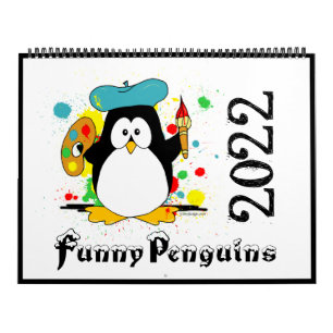 Cartoon Engraçado Pinguins Arte Grande Calendário