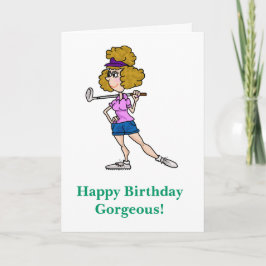 Cartoon feminino Golfer Engraçado Cartão de Aniver