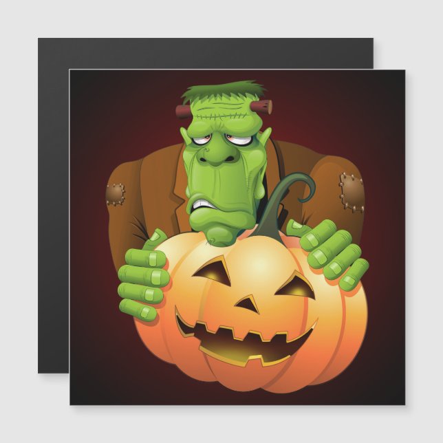 Cartoon Frankenstein Monster com Pumpkin (Frente/Verso)