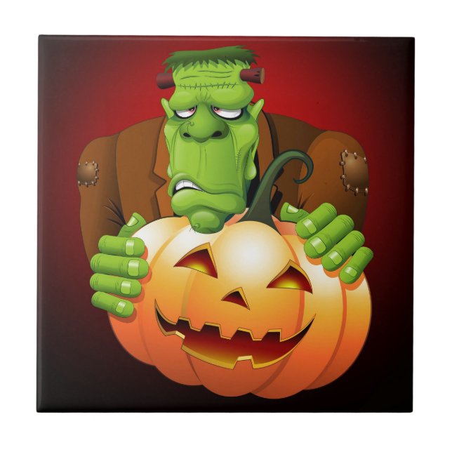 Cartoon Frankenstein Monster com Pumpkin (Frente)