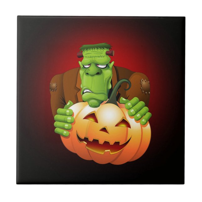 Cartoon Frankenstein Monster com Pumpkin (Frente)