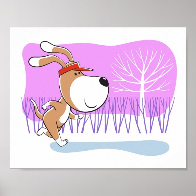 Cartoon Funny Dog Puppy Jogging Run Sport  Poster (Frente)