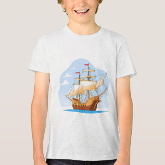 Cartoon Galleon Sailing on Blue Water