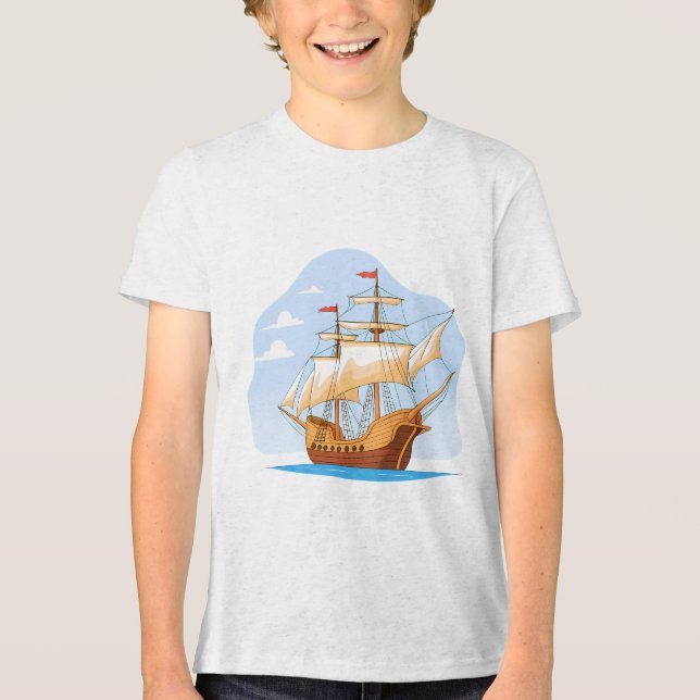Cartoon Galleon Sailing on Blue Water (Frente)