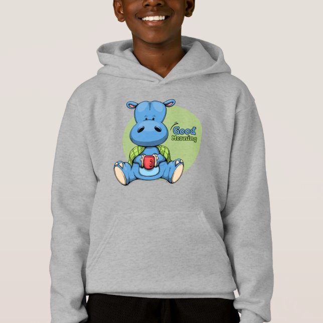 Cartoon Hippo | Crianças Pullover Hoodie (Frente)