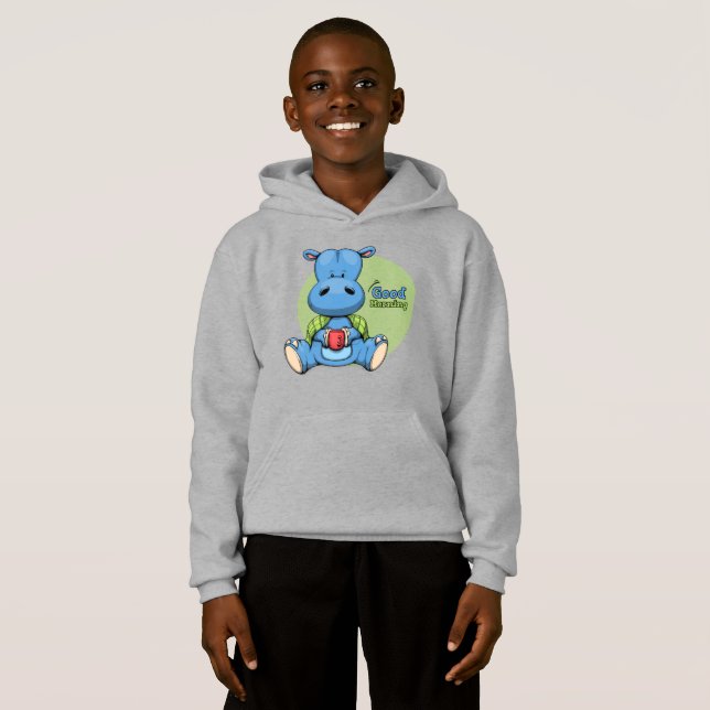 Cartoon Hippo | Crianças Pullover Hoodie (Frente Completa)