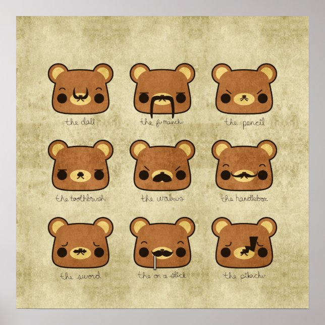 Cartoon Kawaii Grunge Bears com Poster de bigode (Frente)