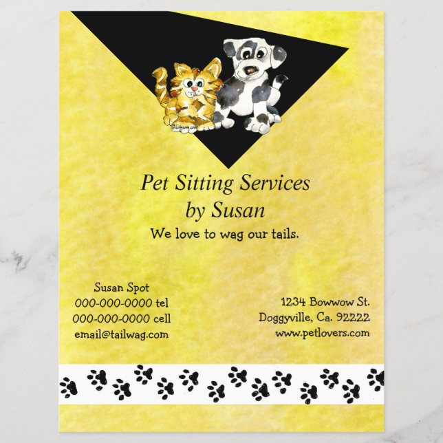 Cartoon Kitten Puppy Pet Sitting Flyer (Frente)