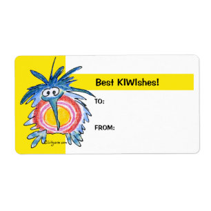 Cartoon Kiwi Bird 4b Etiquetas de presentes amarel